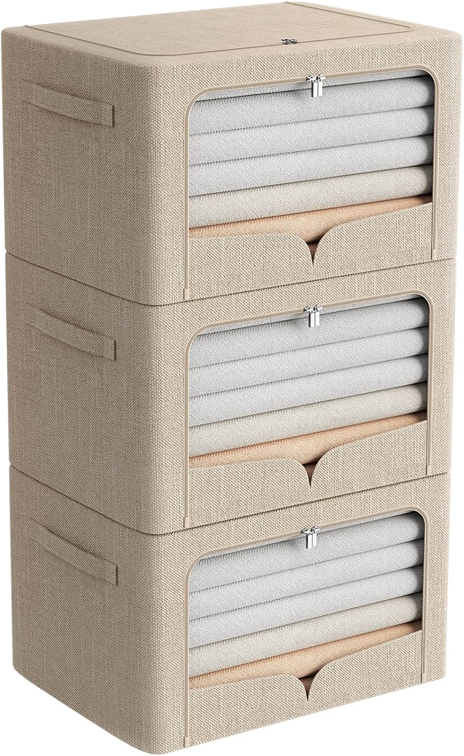 3 Pzas Caja Almacenamiento Ropa Metal Grande con Ventana