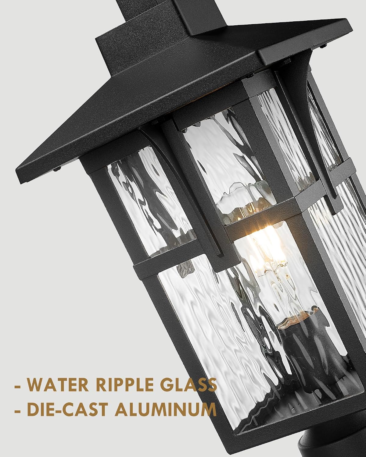 2 Luces Poste Exterior Industrial Negro Mate Vidrio Ondulado