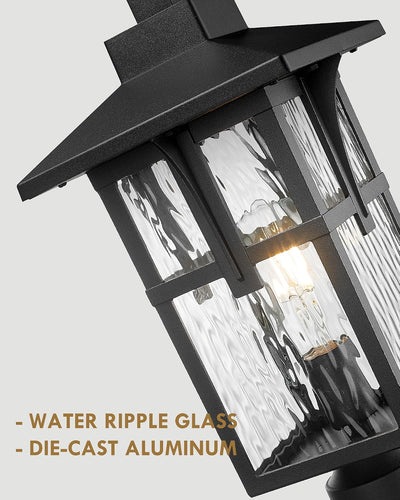 2 Luces Poste Exterior Industrial Negro Mate Vidrio Ondulado