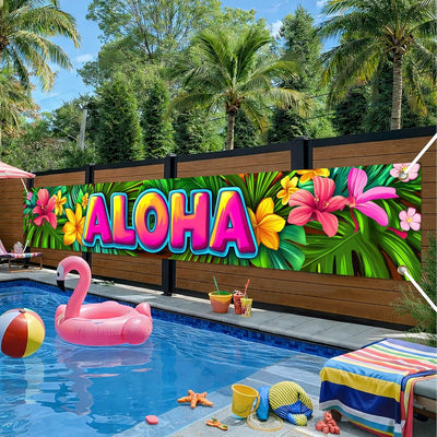 Pancarta Aloha 118x20pulg Decoración Fiesta Playa Tiki Bar