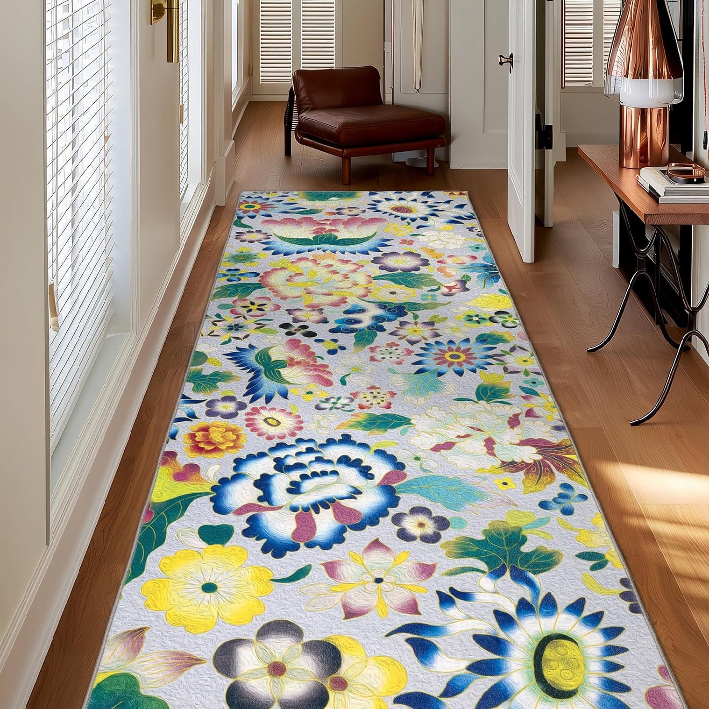 Alfombra lavable floral 2'6x8' antiderrap resistente