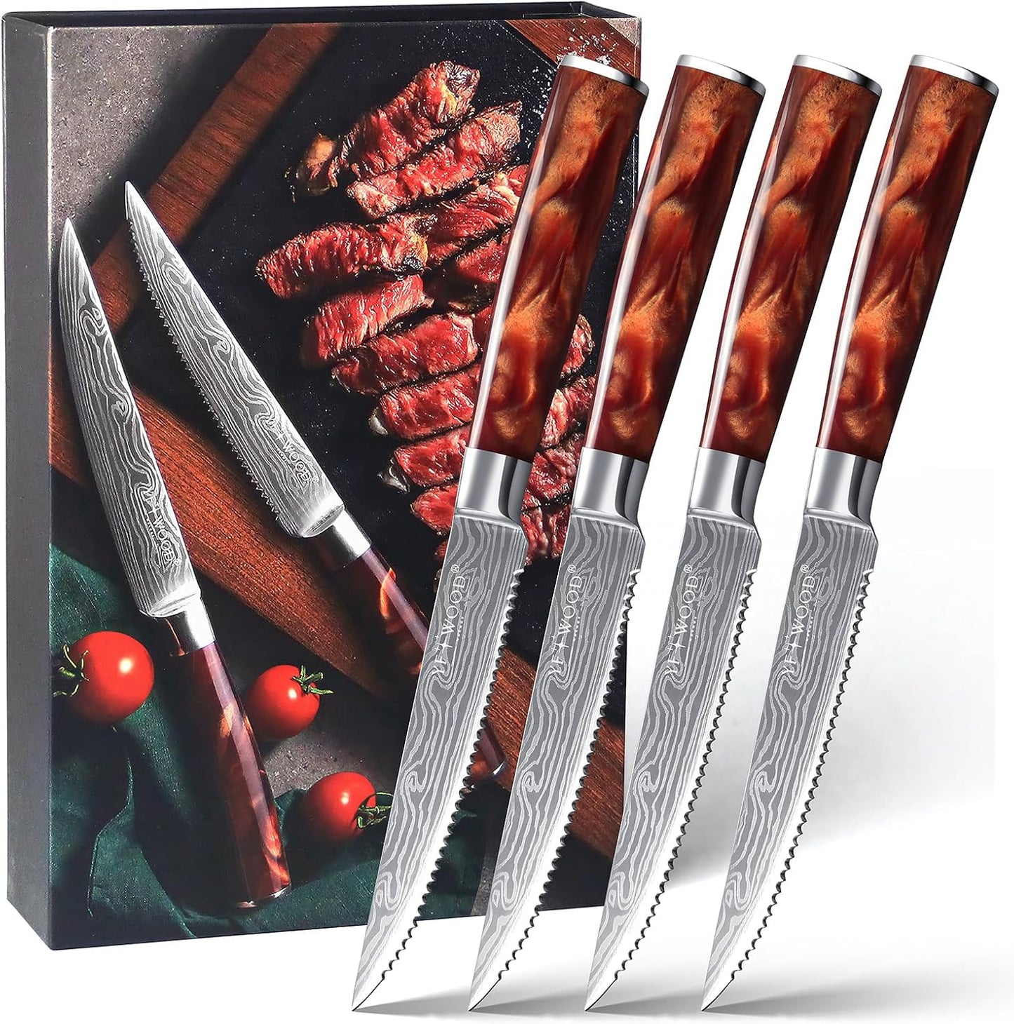 Set 4 Cuchillos Carne Acero Inox 4.8pulg Caja