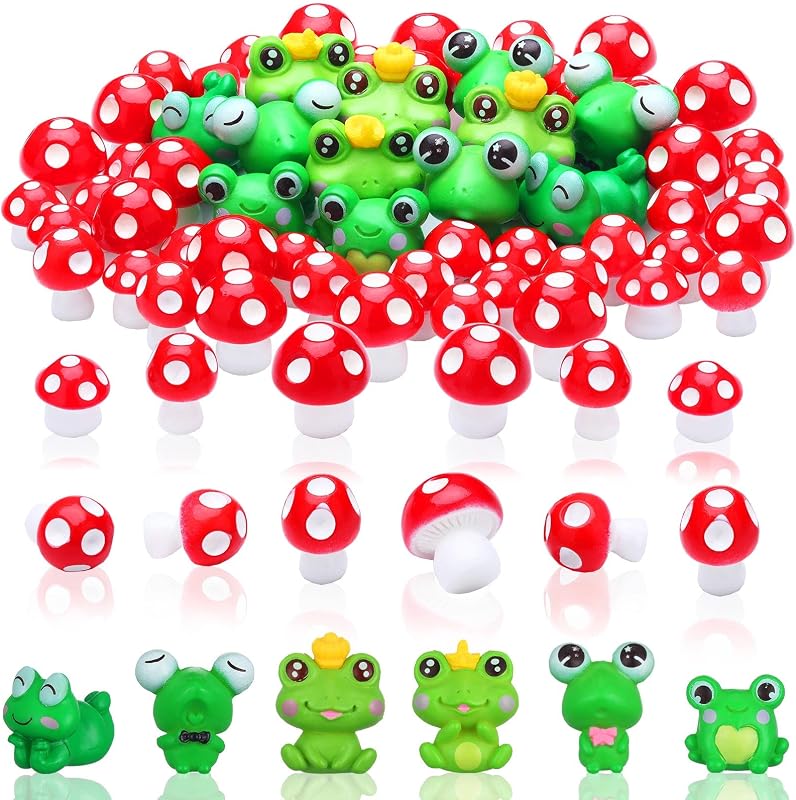 62 Pzas Mini Estatuas Hongos y Ranas Decoración Jardín