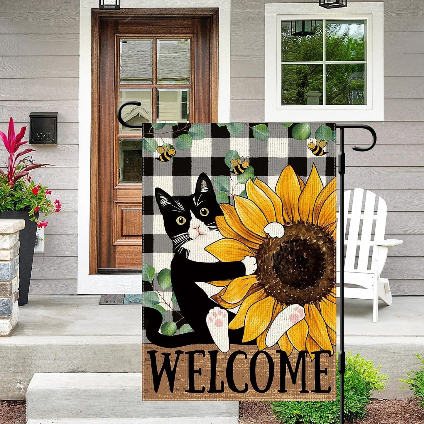 Bandera jardín girasoles gatos 12x18pulg doble cara primavera