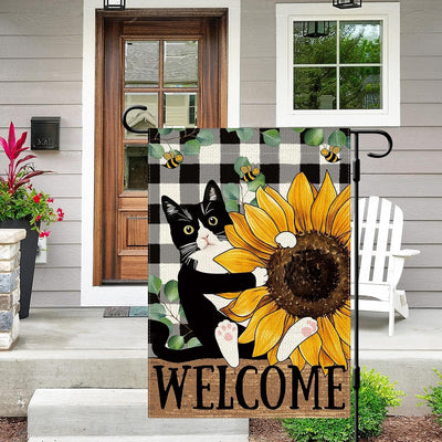 Bandera jardín girasoles gatos 12x18pulg doble cara primavera