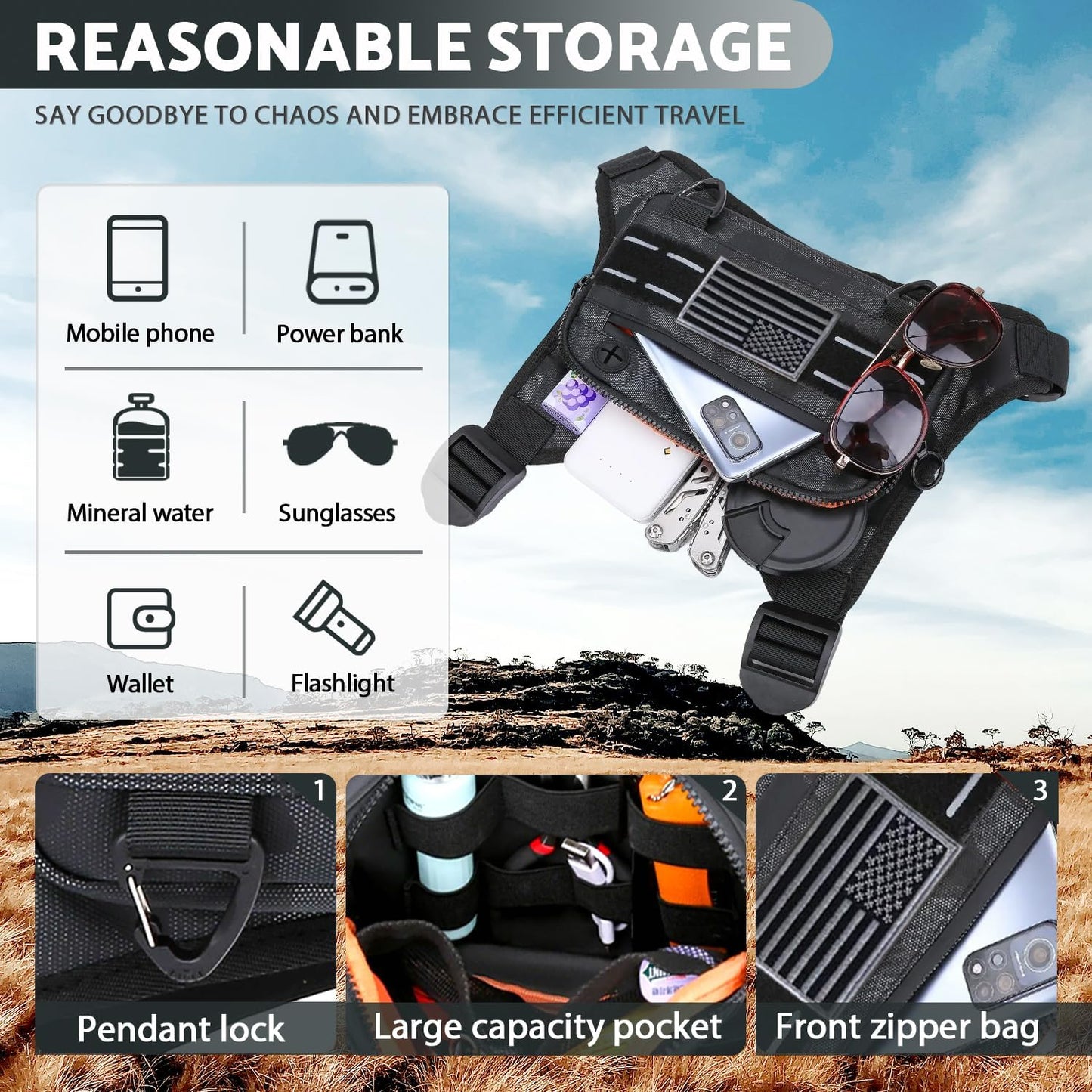 Bolsa pecho deportiva resistente agua camuflaje