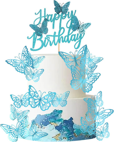 25 Adornos Tarta 3D Mariposas Baby Shower Azul