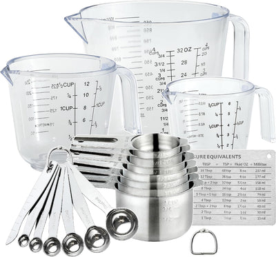 Set 20 Tazas y Cucharas Acero Inox para Medir Cocina