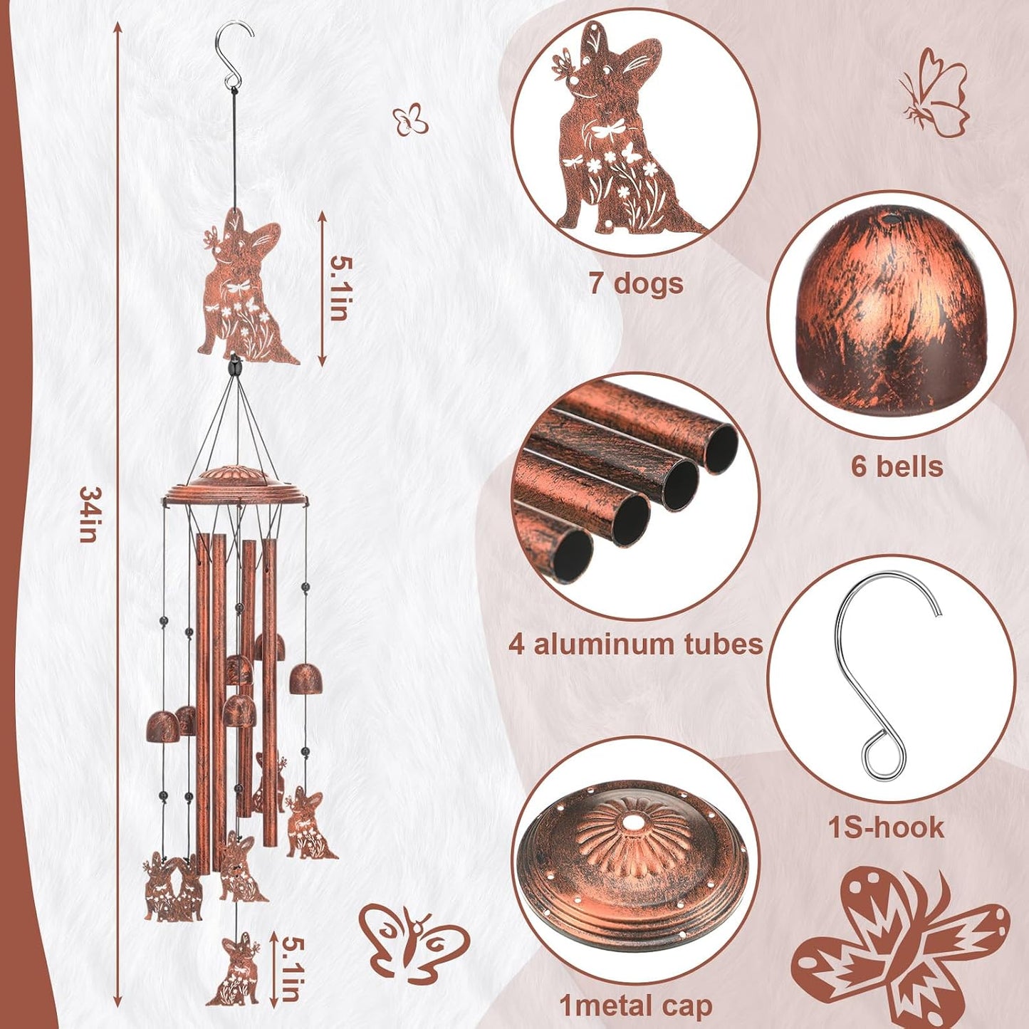 Campanillas de viento Corgi para exteriores decoración metal