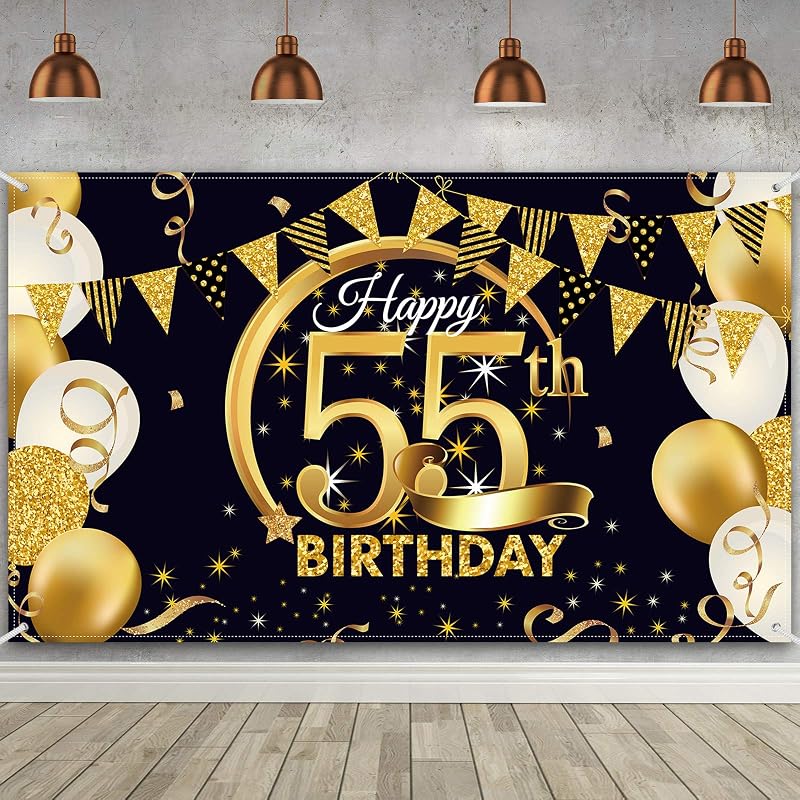 Cartel fiesta cumpleaños tela negro dorado 72.8x43.3