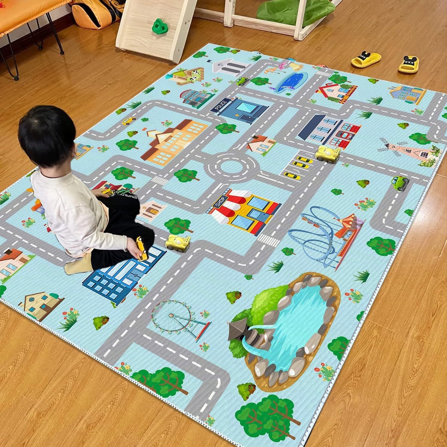 Alfombra coche niños 2'7"x4' antiderrap pista carreras