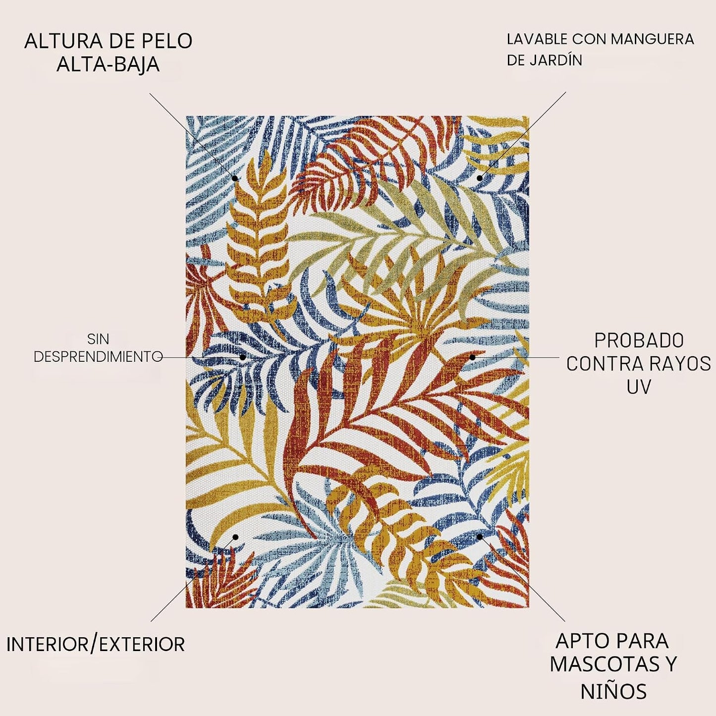 Alfombra área boho hojas palma patio entrada alta tráfico