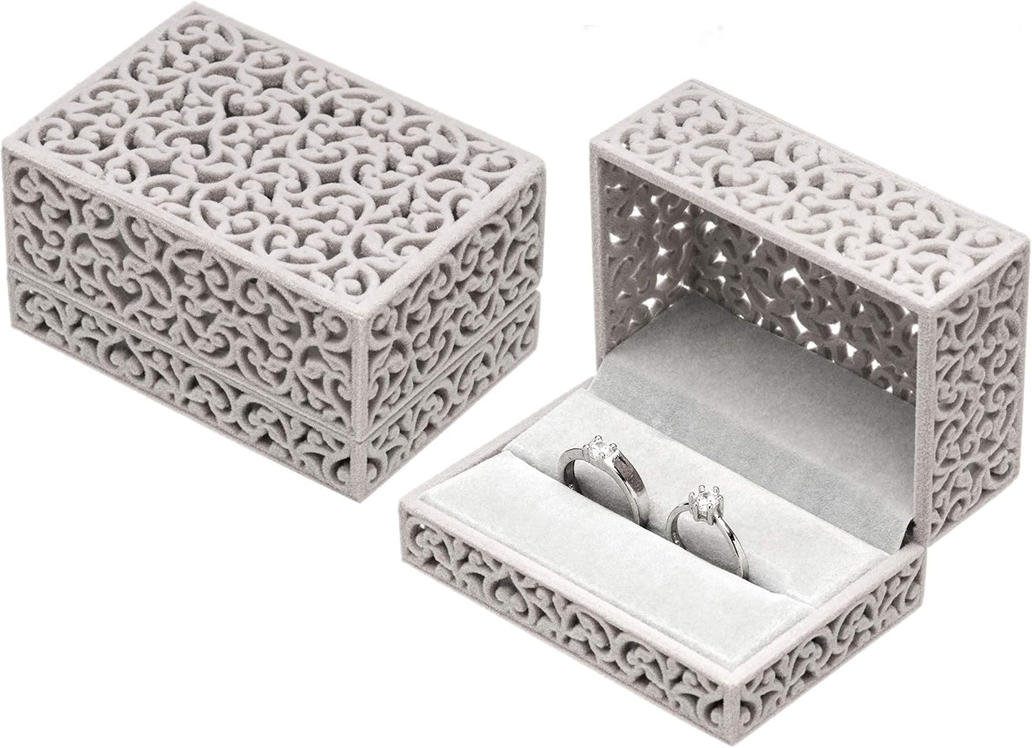 Caja terciopelo para anillos de compromiso gris