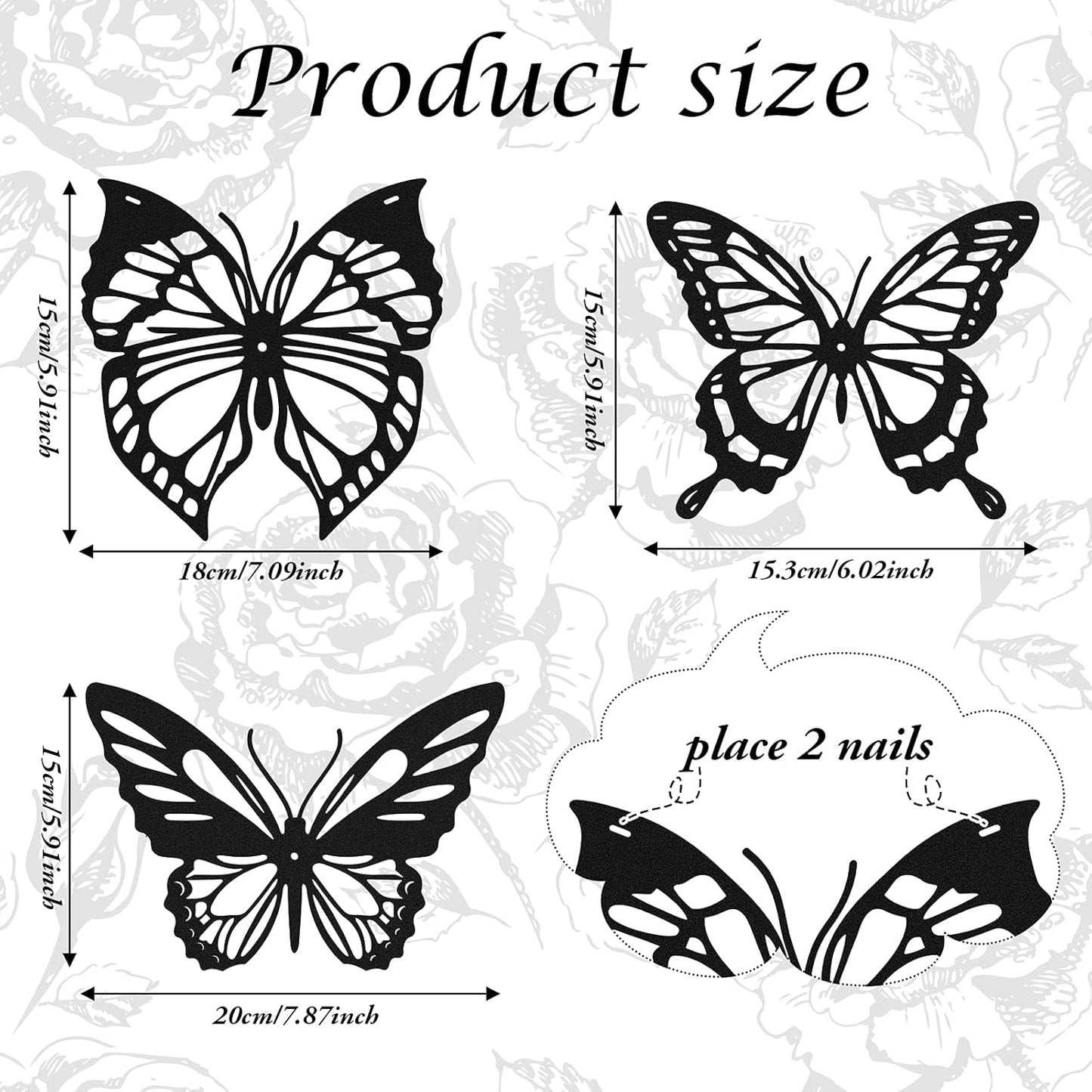 3 Pzas Decoración Pared Metal Mariposa Colibrí Negro