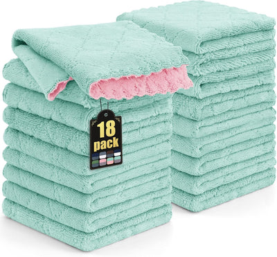 18 Pzas Paños Microfibra Coral 10x10pulg Verde Rosa