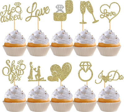 60 Pzas Adornos Cupcakes Frase Yes Diamante Purpurina Dorado