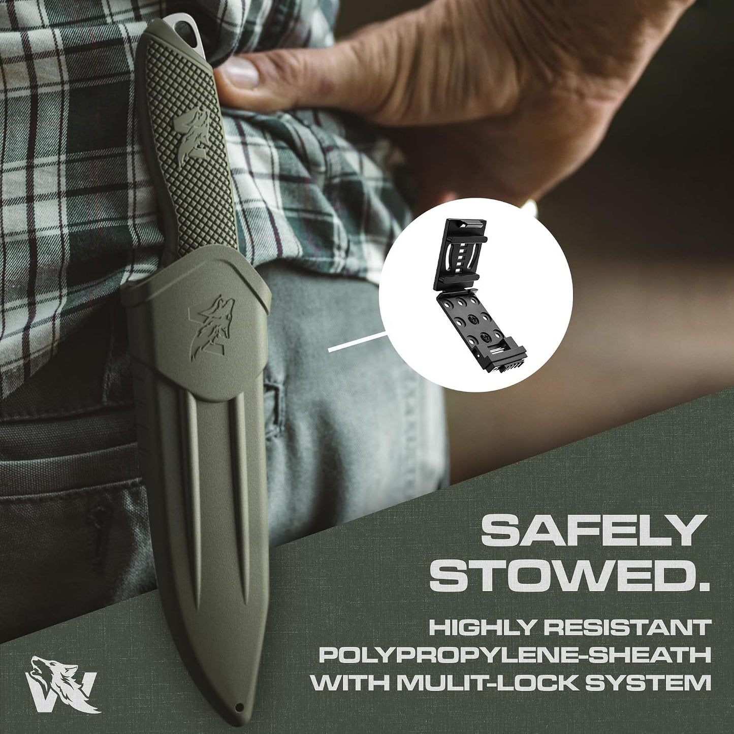 Cuchillo supervivencia espiga completa acero D2 con funda