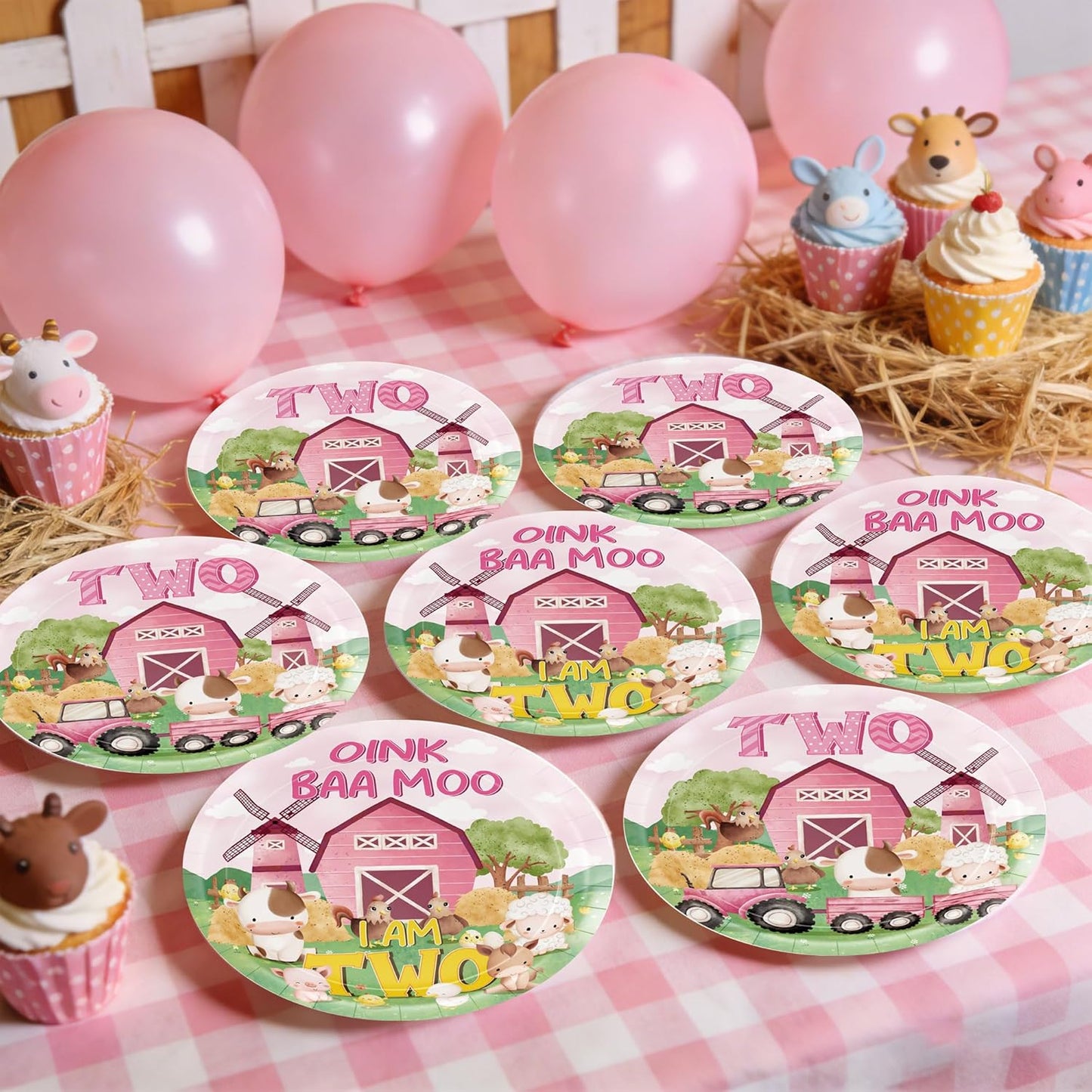 Platos fiesta animales granja 9pulg 2º cumpleaños niña