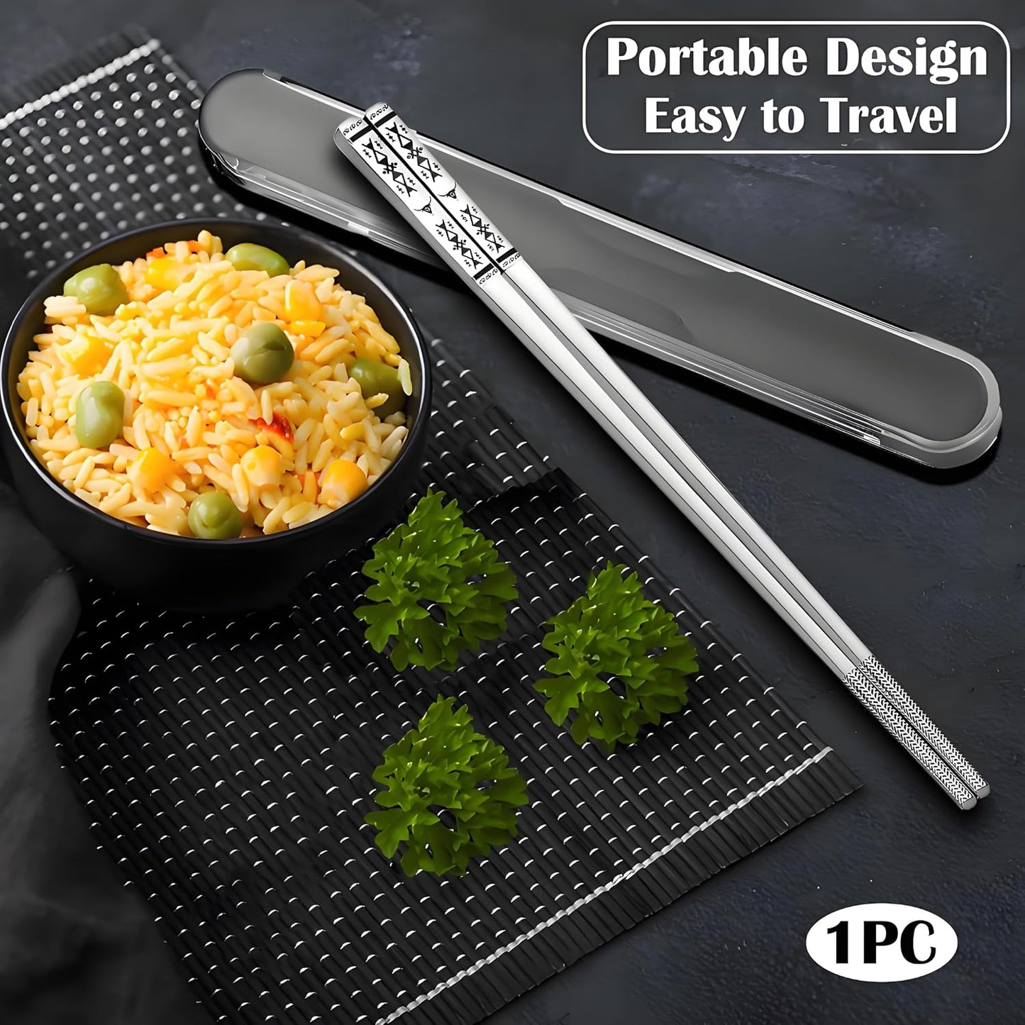 Palillos acero inox reutilizables con estuche plateado