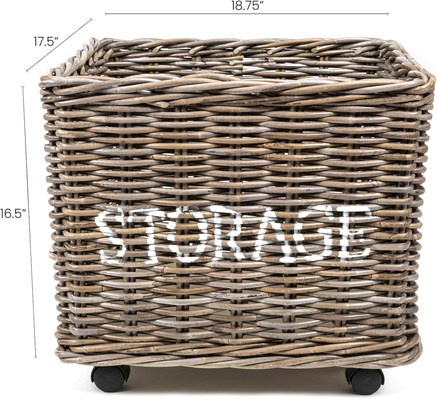 Cesta ratán tejida a mano con ruedas gris Kubu 18.75x17.5