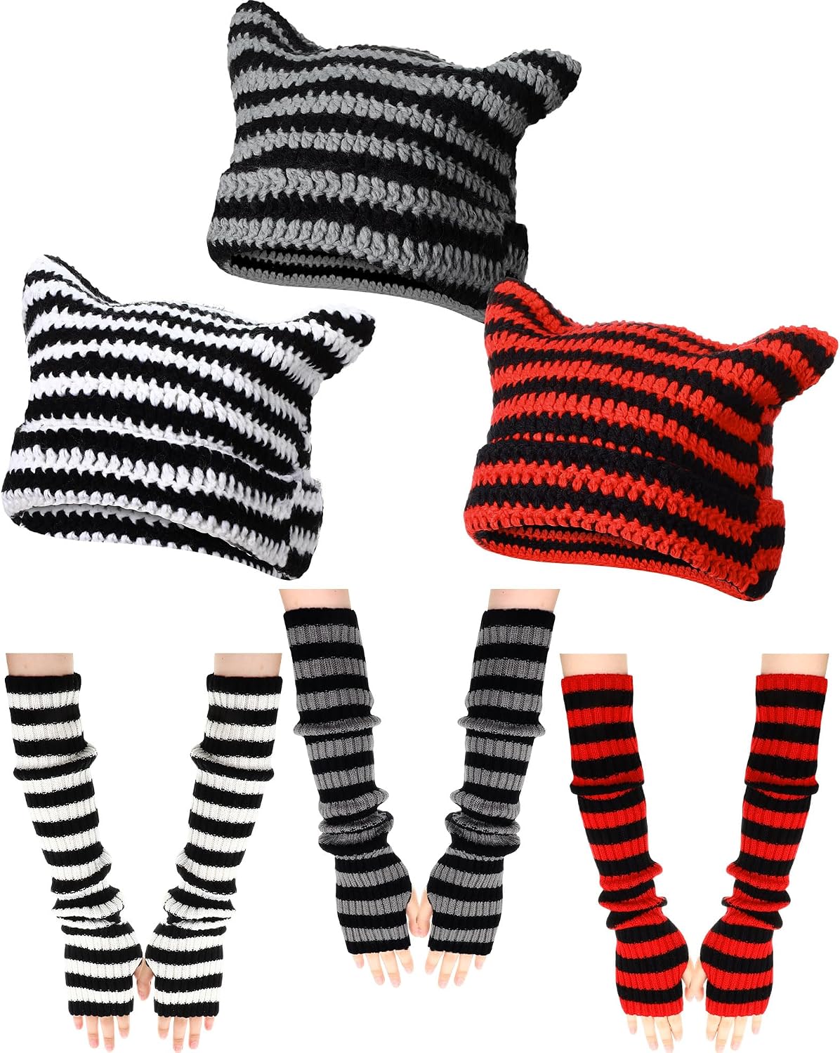 3 Set Gorros y Calentadores Rayas Mujer Niña