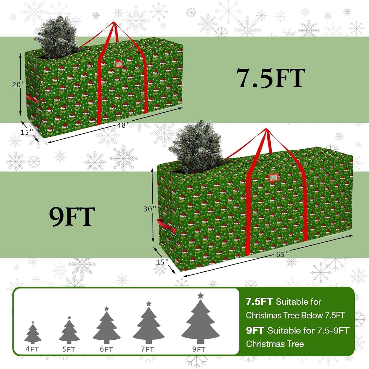 Caja almacenamiento árbol Navidad 9ft Oxford con asas verde