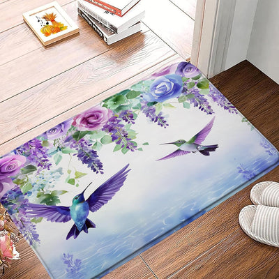Tapete baño colibrí acuarela flores microfibra 17.8x29.5pulg