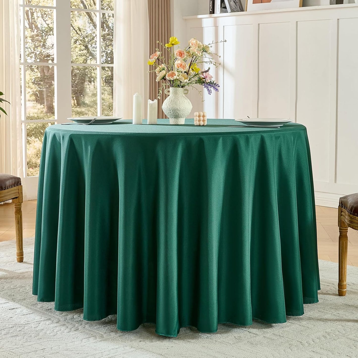 6 Manteles Redondos 108pulg Color Verde Oscuro Lino