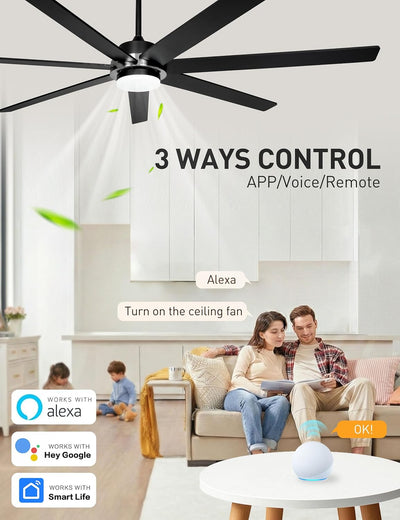 Ventilador techo 72pulg luces Alexa 6 velocidades motor CC