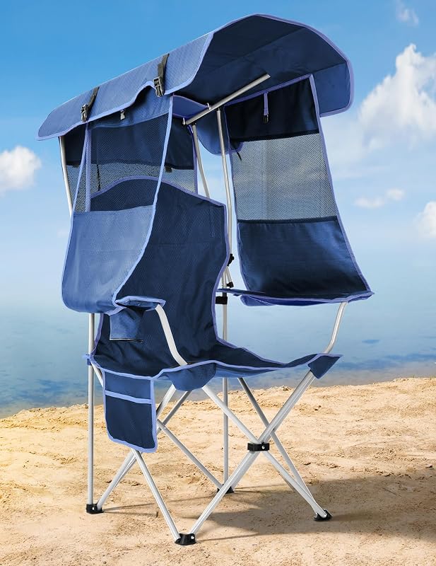 2 Sillas playa plegable con toldo soporte tazas 330lb
