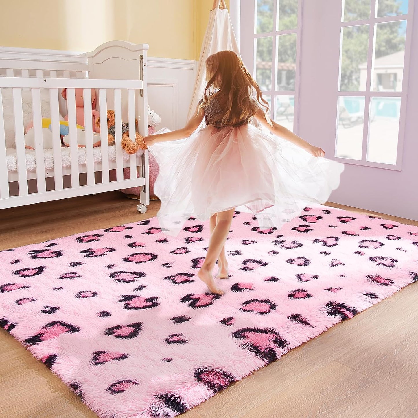 Alfombras suaves dormitorio niña 3x5ft estampado leopardo rosa
