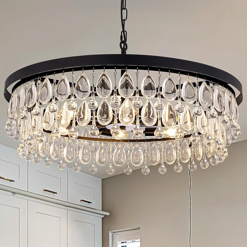 Candelabro cristal negro 6 luces para comedor y sala