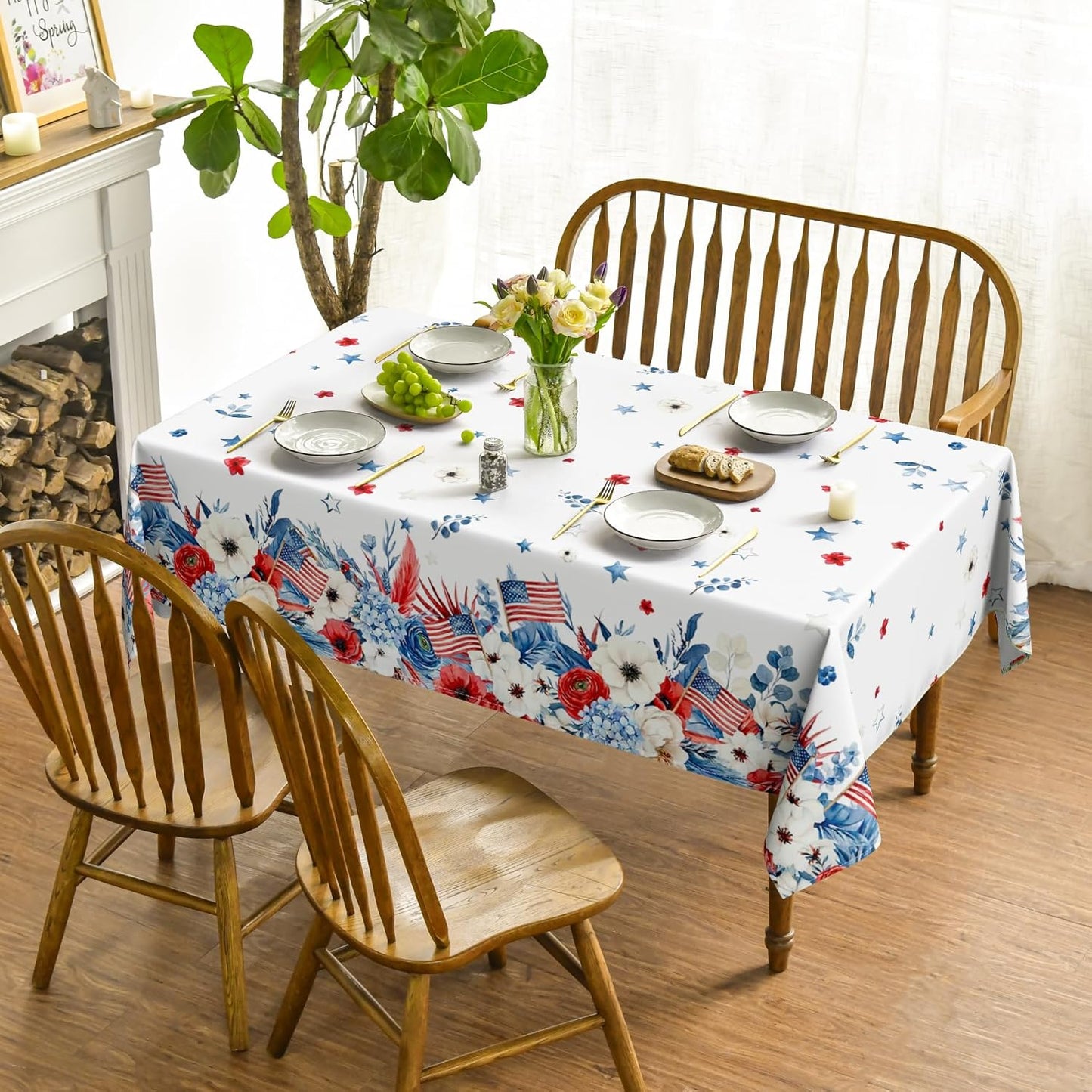 Mantel rectangular 52x70pulg diseño patriótico flores rosa