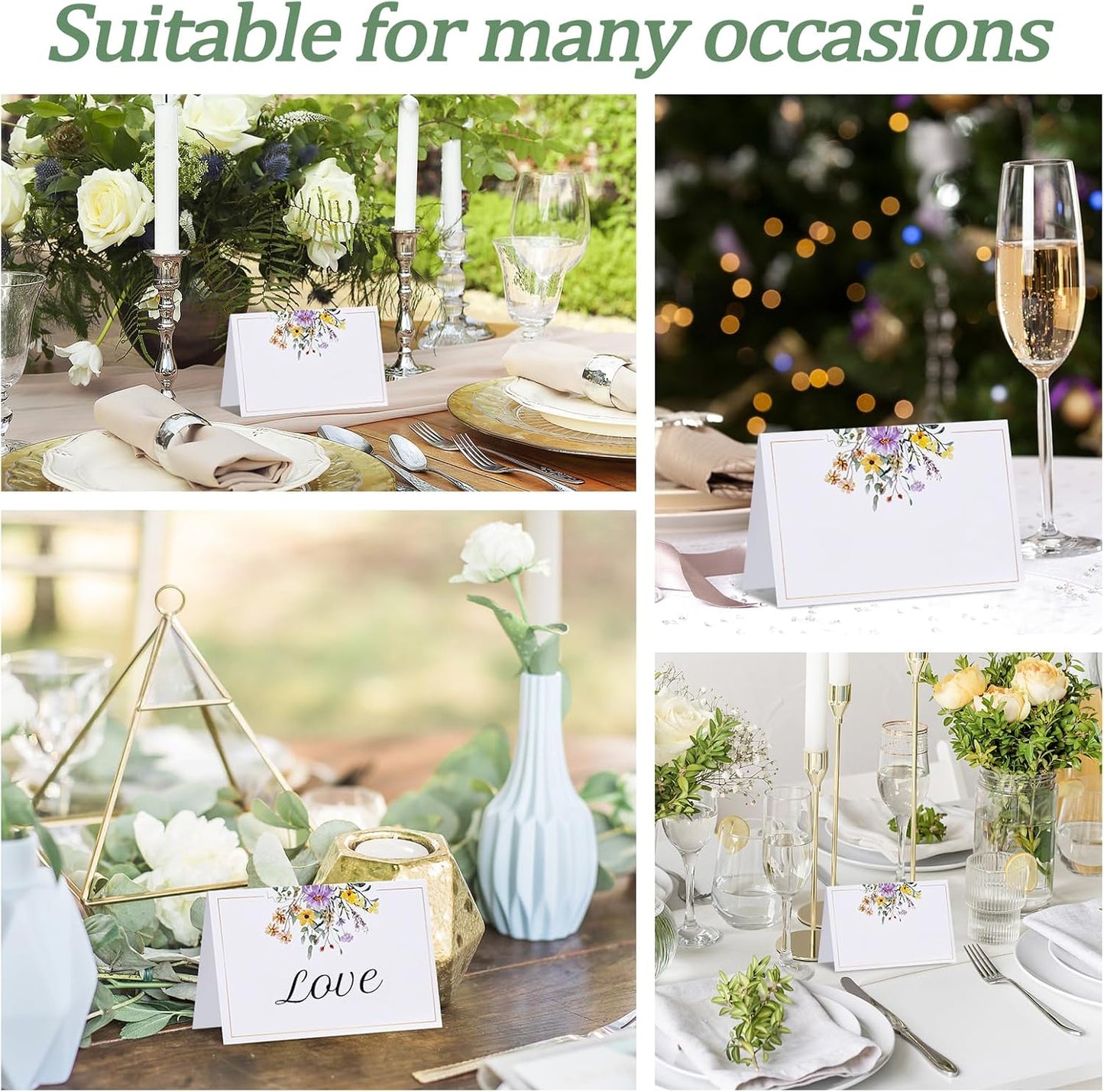 60 Tarjetas Flores Silvestres 4.33x3.54pulg Mesa Boda