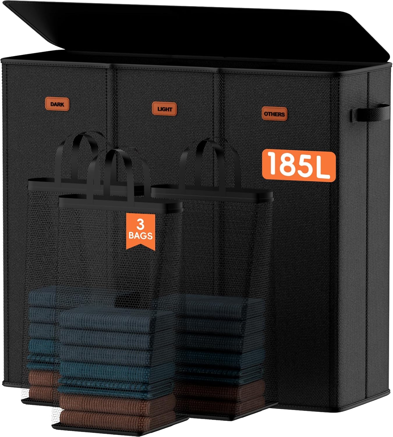 Cesta ropa sucia 185L 3 secciones con tapa y bolsas
