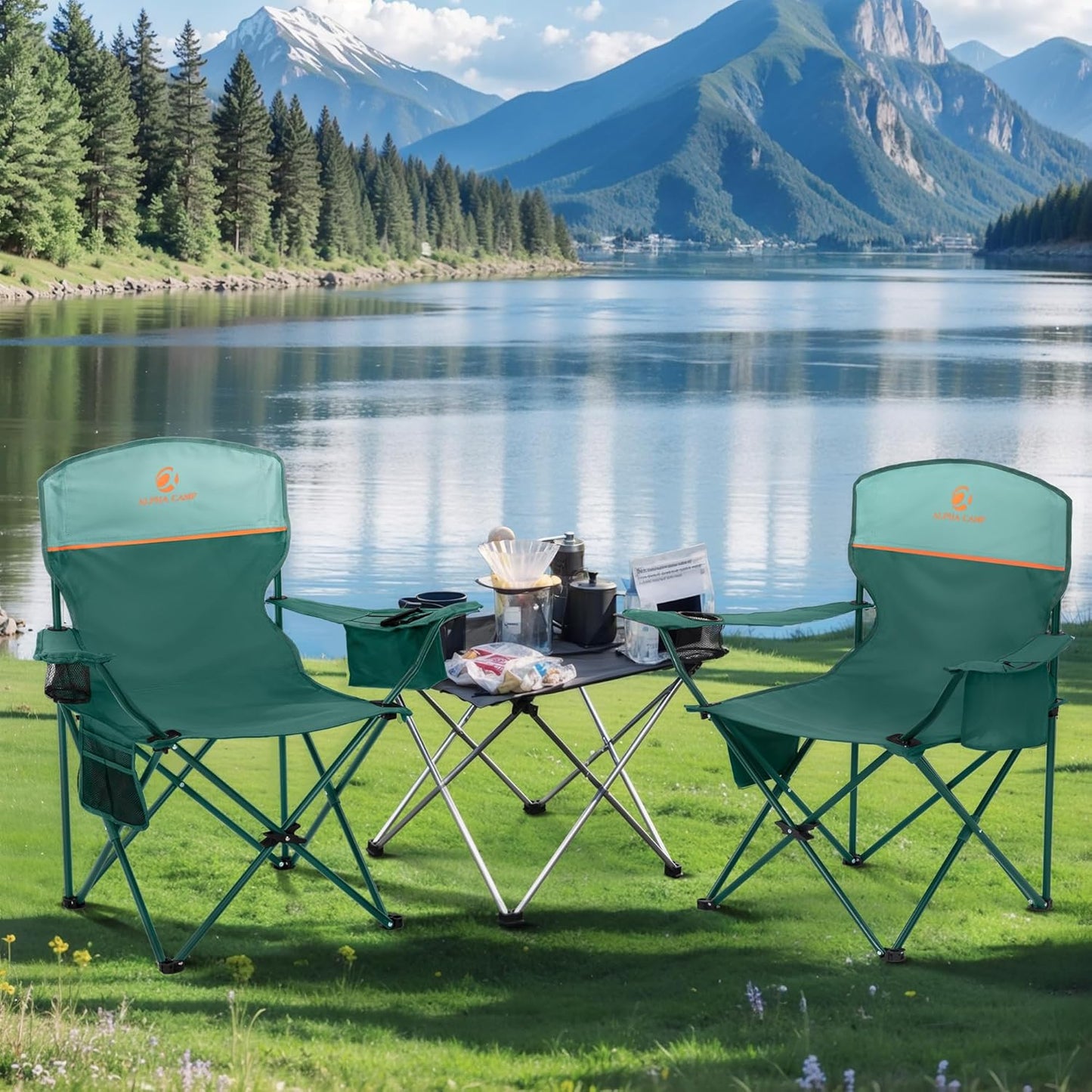 Silla camping con bolsa enfriadora 2 unidades color verde