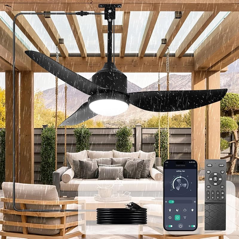 Ventilador techo 42" negro impermeable con luz