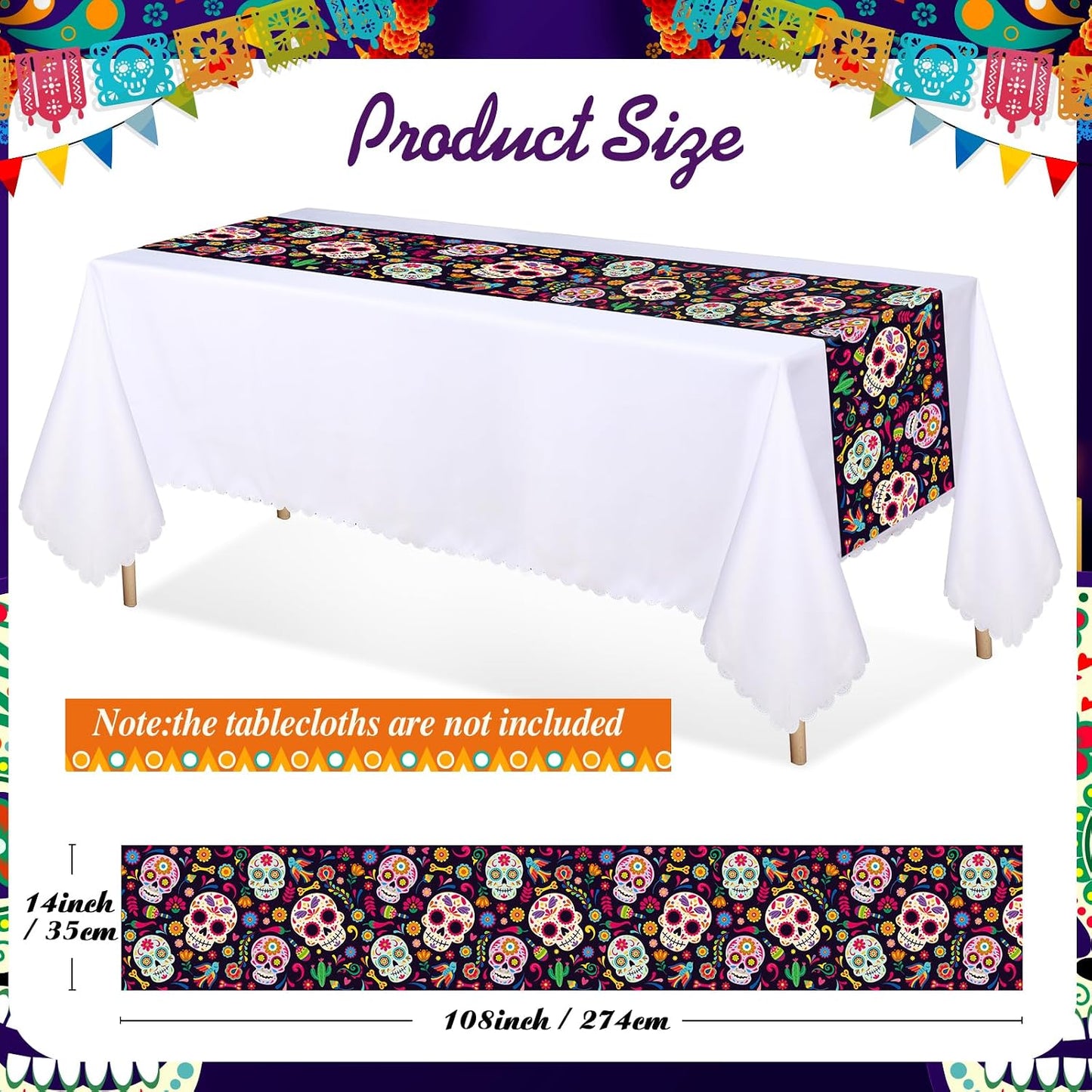 6 Pzas Mantel Dia de los Muertos 14x108pulg Impermeable