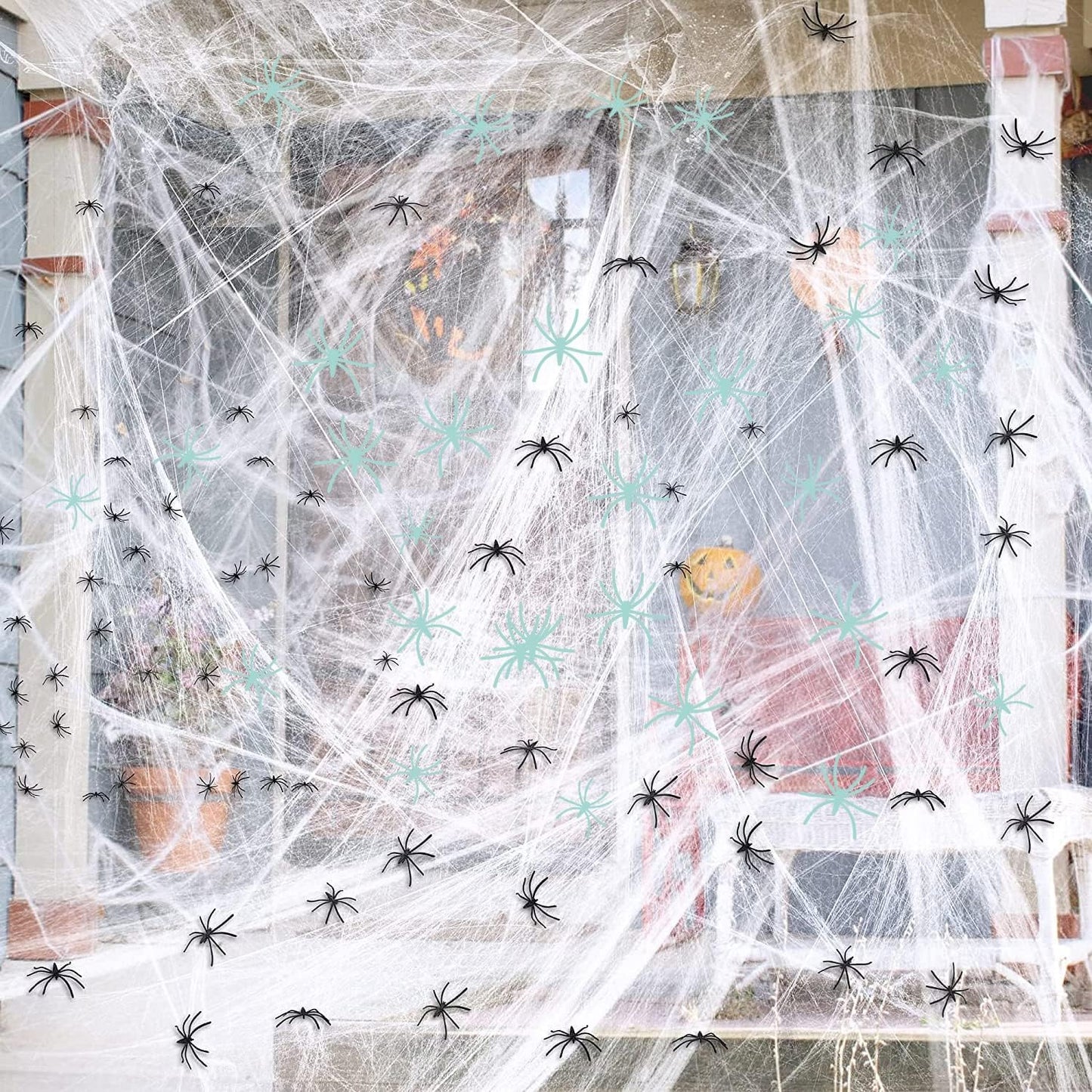 Decoración telaraña Halloween 1200ft² 100 arañas falsas