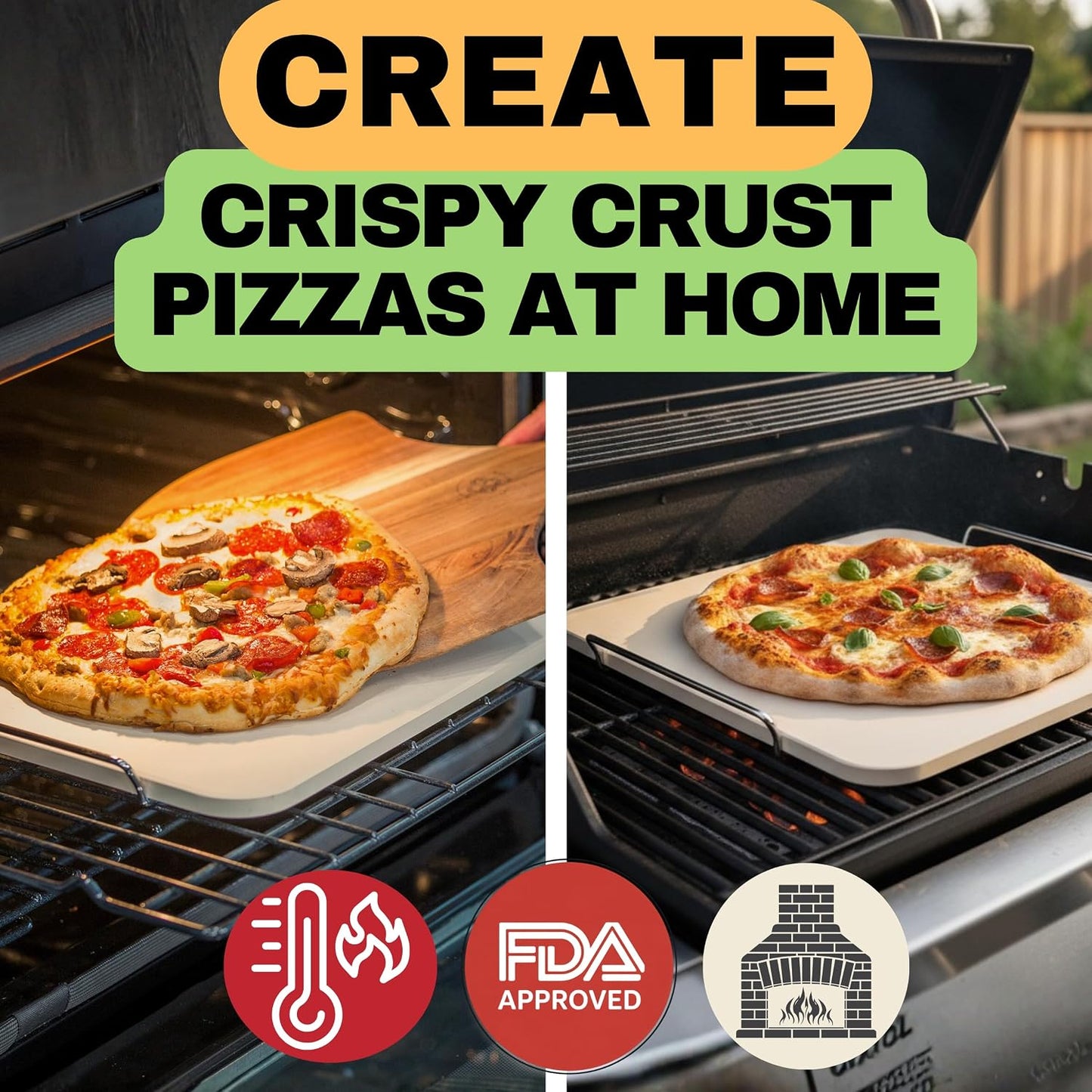 Piedra pizza con asas 15x12pulg para horno y parrilla