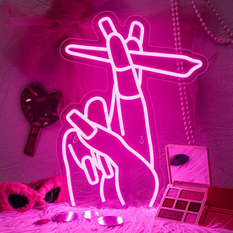 Letrero Neón LED Mano Rosa 16x12" USB 5 Niveles