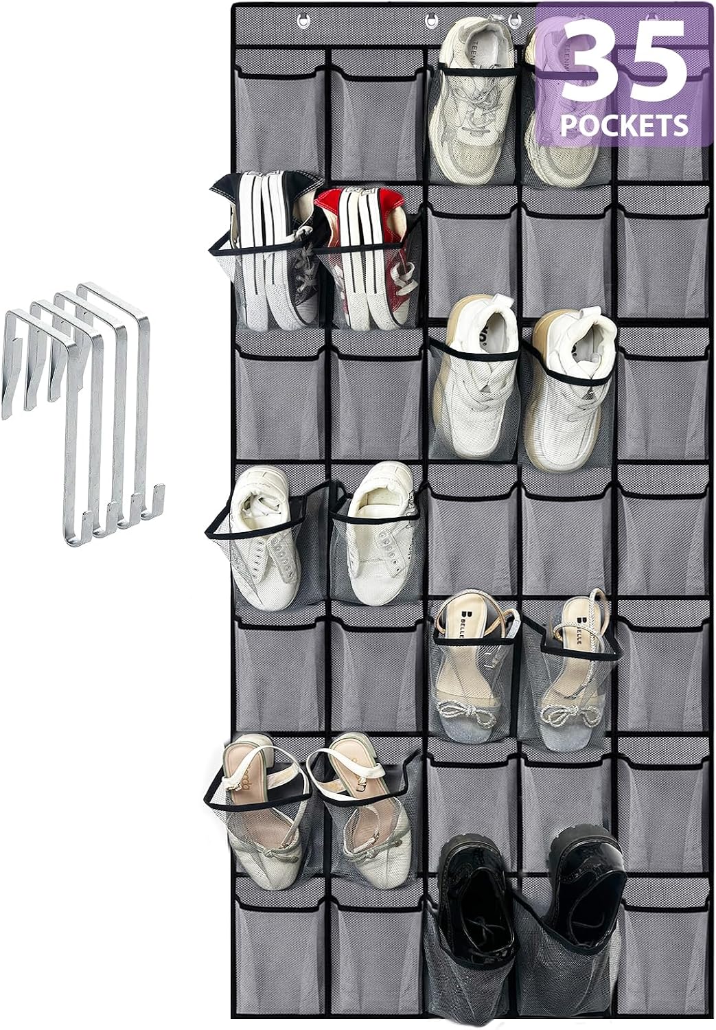 Organiz. zapatos 35 bolsillos tela Oxford para puerta gris