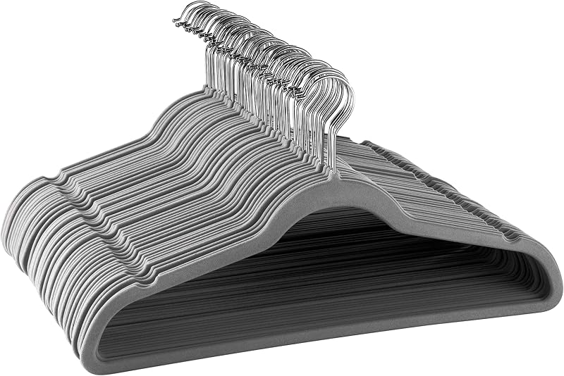 50 Perchas Terciopelo Flocado con Ganchos Inox Gris