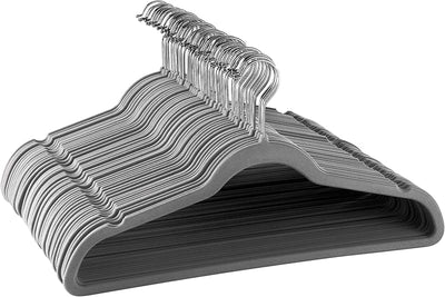 50 Perchas Terciopelo Flocado con Ganchos Inox Gris
