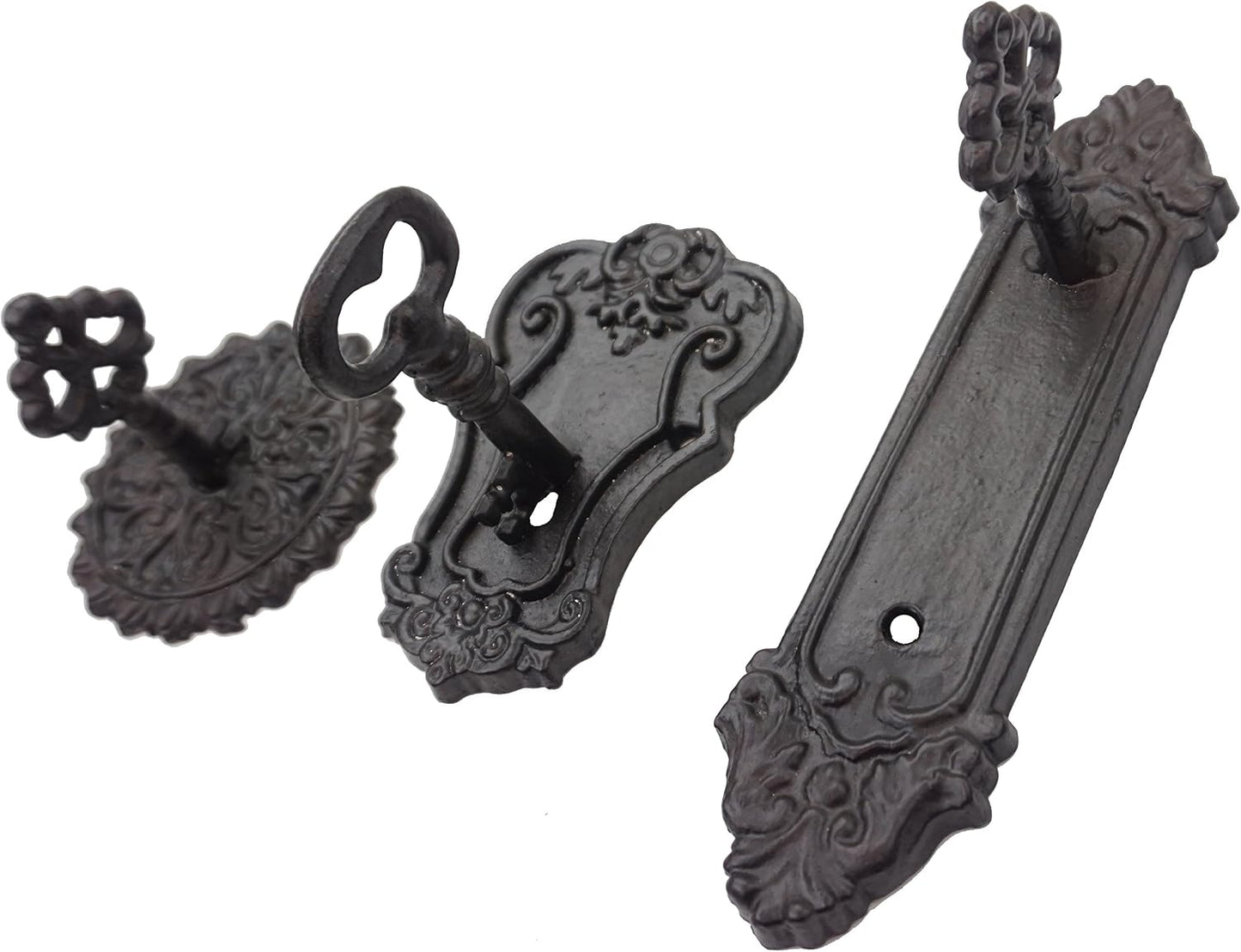 3 Ganchos Hierro Fundido Forma Llave Antigua Negro