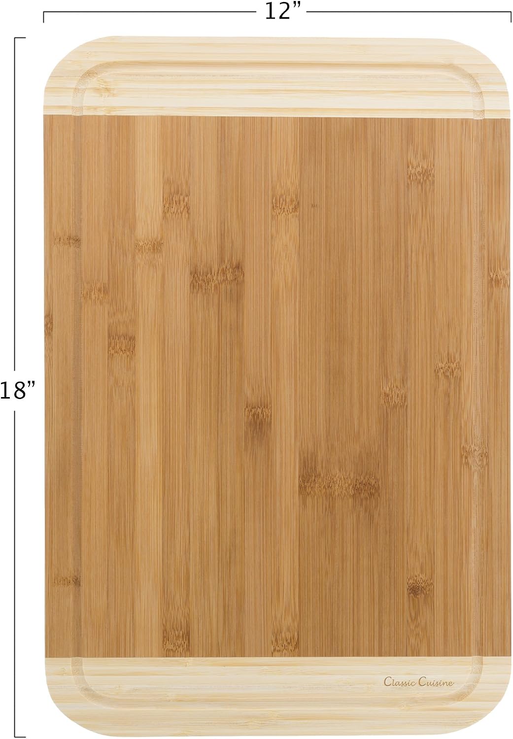 Tabla cortar bambú dos tonos 18x12x75pulg con ranura jugo