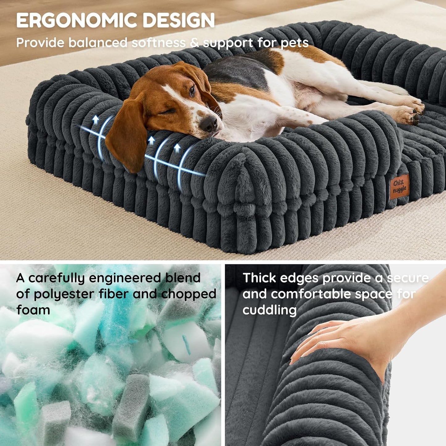 Cama ortopédica perro grande con cojín felpa y funda sintética