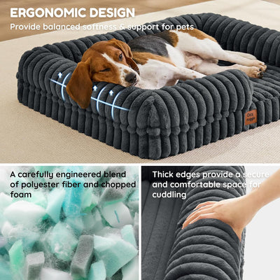 Cama ortopédica perro grande con cojín felpa y funda sintética
