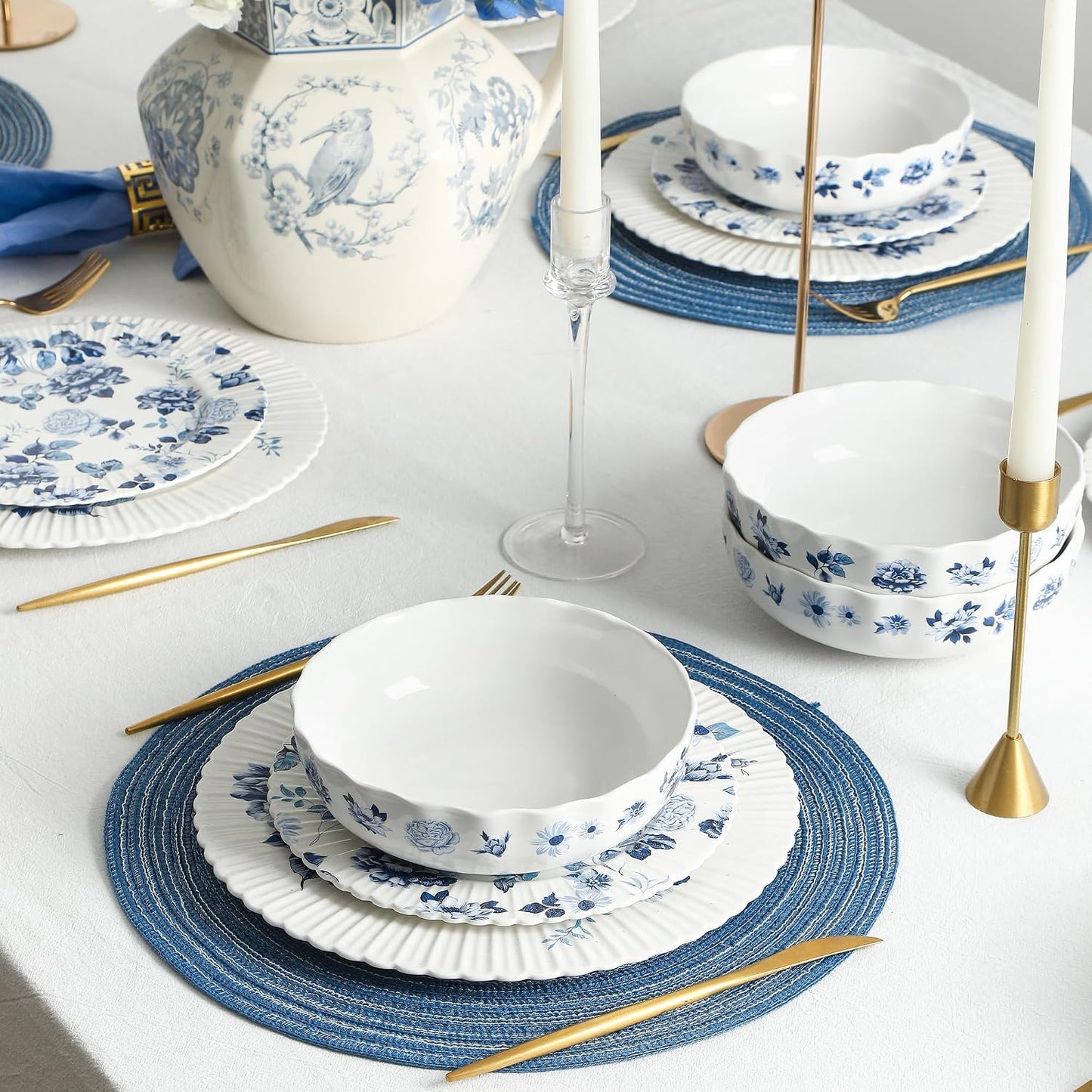 Set 12 Pzas Vajilla New Bone China Azul