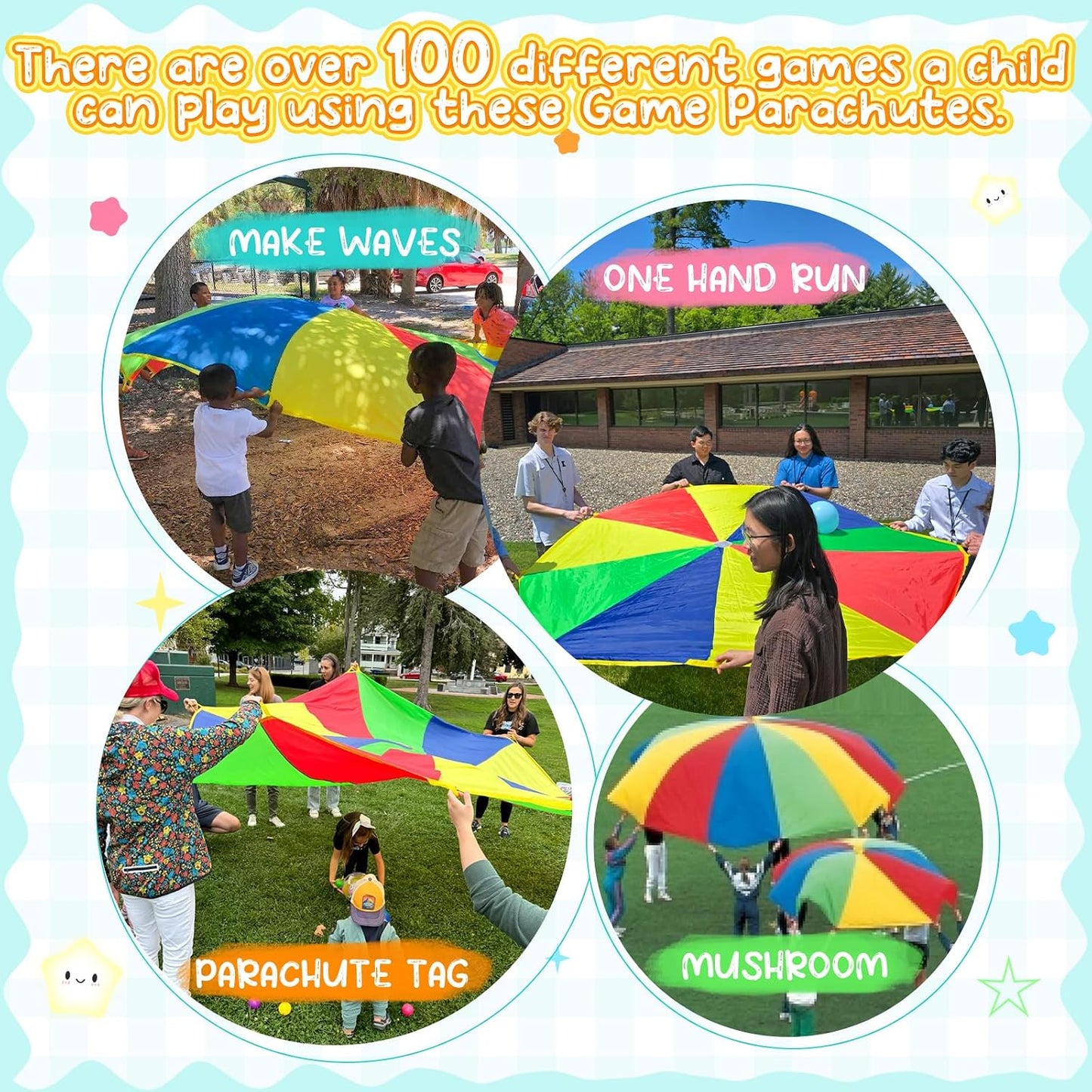 Set paracaídas niños 8-20 pies para 8-12 años fiesta